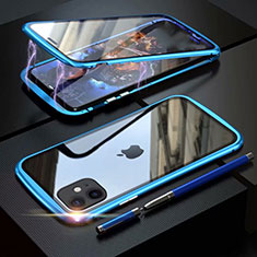 Coque Rebord Bumper Luxe Aluminum Metal Miroir 360 Degres Housse Etui Aimant M07 pour Apple iPhone 11 Bleu Ciel