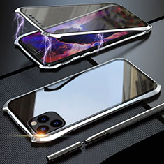 Coque Rebord Bumper Luxe Aluminum Metal Miroir 360 Degres Housse Etui Aimant M07 pour Apple iPhone 11 Pro Argent