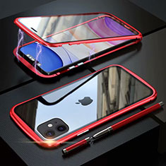 Coque Rebord Bumper Luxe Aluminum Metal Miroir 360 Degres Housse Etui Aimant M07 pour Apple iPhone 11 Rouge
