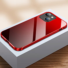 Coque Rebord Bumper Luxe Aluminum Metal Miroir 360 Degres Housse Etui Aimant M07 pour Apple iPhone 13 Mini Rouge et Noir