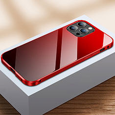 Coque Rebord Bumper Luxe Aluminum Metal Miroir 360 Degres Housse Etui Aimant M07 pour Apple iPhone 13 Pro Max Rouge et Noir