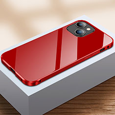 Coque Rebord Bumper Luxe Aluminum Metal Miroir 360 Degres Housse Etui Aimant M07 pour Apple iPhone 13 Rouge