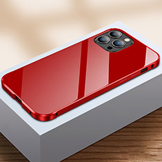 Coque Rebord Bumper Luxe Aluminum Metal Miroir 360 Degres Housse Etui Aimant M07 pour Apple iPhone 14 Pro Rouge