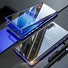 Coque Rebord Bumper Luxe Aluminum Metal Miroir 360 Degres Housse Etui Aimant M07 pour Samsung Galaxy Note 10 Bleu