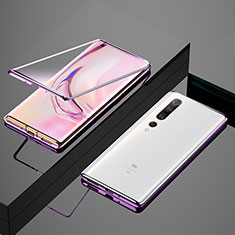 Coque Rebord Bumper Luxe Aluminum Metal Miroir 360 Degres Housse Etui Aimant M07 pour Xiaomi Mi 10 Pro Violet