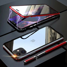 Coque Rebord Bumper Luxe Aluminum Metal Miroir 360 Degres Housse Etui Aimant M08 pour Apple iPhone 11 Rouge