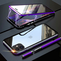 Coque Rebord Bumper Luxe Aluminum Metal Miroir 360 Degres Housse Etui Aimant M08 pour Apple iPhone 11 Violet