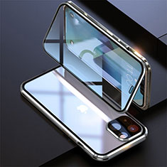 Coque Rebord Bumper Luxe Aluminum Metal Miroir 360 Degres Housse Etui Aimant M08 pour Apple iPhone 13 Mini Argent