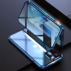 Coque Rebord Bumper Luxe Aluminum Metal Miroir 360 Degres Housse Etui Aimant M08 pour Apple iPhone 13 Mini Bleu