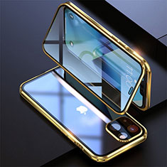 Coque Rebord Bumper Luxe Aluminum Metal Miroir 360 Degres Housse Etui Aimant M08 pour Apple iPhone 13 Mini Or
