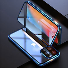 Coque Rebord Bumper Luxe Aluminum Metal Miroir 360 Degres Housse Etui Aimant M08 pour Apple iPhone 13 Pro Bleu