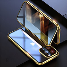Coque Rebord Bumper Luxe Aluminum Metal Miroir 360 Degres Housse Etui Aimant M08 pour Apple iPhone 14 Pro Or