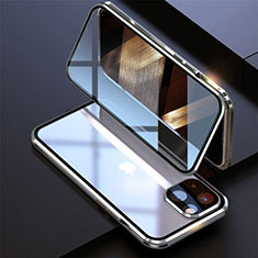 Coque Rebord Bumper Luxe Aluminum Metal Miroir 360 Degres Housse Etui Aimant M08 pour Apple iPhone 15 Plus Argent
