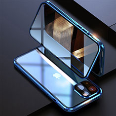 Coque Rebord Bumper Luxe Aluminum Metal Miroir 360 Degres Housse Etui Aimant M08 pour Apple iPhone 15 Plus Bleu