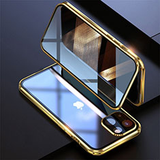 Coque Rebord Bumper Luxe Aluminum Metal Miroir 360 Degres Housse Etui Aimant M08 pour Apple iPhone 15 Plus Or
