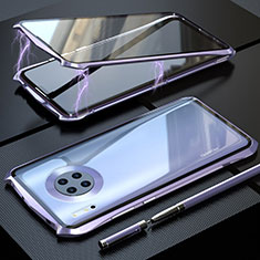 Coque Rebord Bumper Luxe Aluminum Metal Miroir 360 Degres Housse Etui Aimant M08 pour Huawei Mate 30 5G Violet