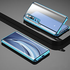 Coque Rebord Bumper Luxe Aluminum Metal Miroir 360 Degres Housse Etui Aimant M08 pour Xiaomi Mi 10 Bleu