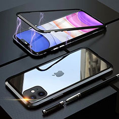 Coque Rebord Bumper Luxe Aluminum Metal Miroir 360 Degres Housse Etui Aimant M09 pour Apple iPhone 11 Noir