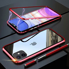 Coque Rebord Bumper Luxe Aluminum Metal Miroir 360 Degres Housse Etui Aimant M09 pour Apple iPhone 11 Rouge