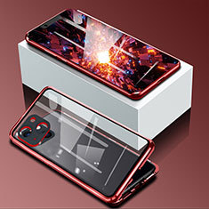 Coque Rebord Bumper Luxe Aluminum Metal Miroir 360 Degres Housse Etui Aimant M09 pour Apple iPhone 13 Mini Rouge