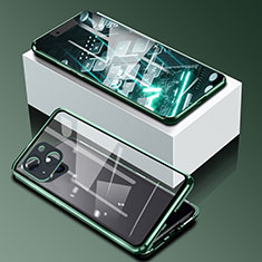 Coque Rebord Bumper Luxe Aluminum Metal Miroir 360 Degres Housse Etui Aimant M09 pour Apple iPhone 13 Mini Vert
