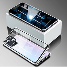 Coque Rebord Bumper Luxe Aluminum Metal Miroir 360 Degres Housse Etui Aimant M09 pour Apple iPhone 14 Argent