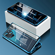 Coque Rebord Bumper Luxe Aluminum Metal Miroir 360 Degres Housse Etui Aimant M09 pour Apple iPhone 14 Bleu