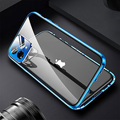 Coque Rebord Bumper Luxe Aluminum Metal Miroir 360 Degres Housse Etui Aimant M09 pour Apple iPhone 14 Pro Bleu