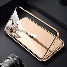 Coque Rebord Bumper Luxe Aluminum Metal Miroir 360 Degres Housse Etui Aimant M09 pour Apple iPhone 14 Pro Or