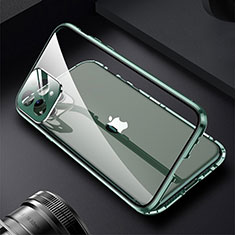 Coque Rebord Bumper Luxe Aluminum Metal Miroir 360 Degres Housse Etui Aimant M09 pour Apple iPhone 14 Pro Vert