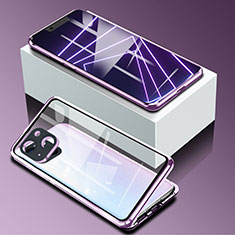 Coque Rebord Bumper Luxe Aluminum Metal Miroir 360 Degres Housse Etui Aimant M09 pour Apple iPhone 14 Violet
