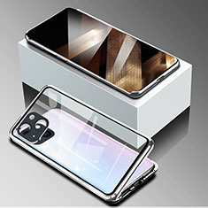 Coque Rebord Bumper Luxe Aluminum Metal Miroir 360 Degres Housse Etui Aimant M09 pour Apple iPhone 15 Plus Argent