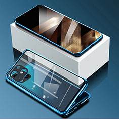 Coque Rebord Bumper Luxe Aluminum Metal Miroir 360 Degres Housse Etui Aimant M09 pour Apple iPhone 15 Plus Bleu