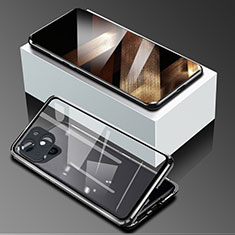 Coque Rebord Bumper Luxe Aluminum Metal Miroir 360 Degres Housse Etui Aimant M09 pour Apple iPhone 15 Plus Noir