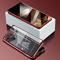 Coque Rebord Bumper Luxe Aluminum Metal Miroir 360 Degres Housse Etui Aimant M09 pour Apple iPhone 15 Plus Rouge