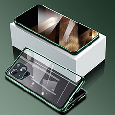 Coque Rebord Bumper Luxe Aluminum Metal Miroir 360 Degres Housse Etui Aimant M09 pour Apple iPhone 15 Plus Vert