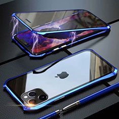 Coque Rebord Bumper Luxe Aluminum Metal Miroir 360 Degres Housse Etui Aimant M10 pour Apple iPhone 11 Pro Max Bleu