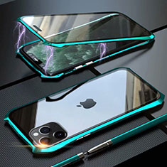 Coque Rebord Bumper Luxe Aluminum Metal Miroir 360 Degres Housse Etui Aimant M10 pour Apple iPhone 11 Pro Max Cyan