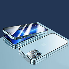 Coque Rebord Bumper Luxe Aluminum Metal Miroir 360 Degres Housse Etui Aimant M10 pour Apple iPhone 13 Pro Bleu