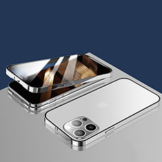 Coque Rebord Bumper Luxe Aluminum Metal Miroir 360 Degres Housse Etui Aimant M10 pour Apple iPhone 14 Pro Argent