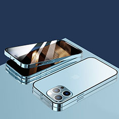 Coque Rebord Bumper Luxe Aluminum Metal Miroir 360 Degres Housse Etui Aimant M10 pour Apple iPhone 14 Pro Bleu