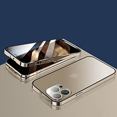 Coque Rebord Bumper Luxe Aluminum Metal Miroir 360 Degres Housse Etui Aimant M10 pour Apple iPhone 14 Pro Or