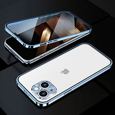 Coque Rebord Bumper Luxe Aluminum Metal Miroir 360 Degres Housse Etui Aimant M10 pour Apple iPhone 15 Plus Bleu