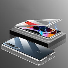 Coque Rebord Bumper Luxe Aluminum Metal Miroir 360 Degres Housse Etui Aimant M10 pour Xiaomi Mi 10 Argent