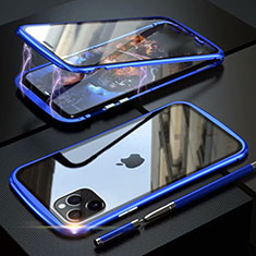 Coque Rebord Bumper Luxe Aluminum Metal Miroir 360 Degres Housse Etui Aimant M11 pour Apple iPhone 11 Pro Bleu