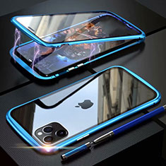 Coque Rebord Bumper Luxe Aluminum Metal Miroir 360 Degres Housse Etui Aimant M11 pour Apple iPhone 11 Pro Max Bleu Ciel