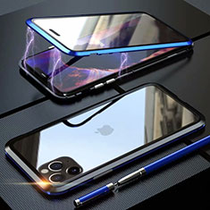 Coque Rebord Bumper Luxe Aluminum Metal Miroir 360 Degres Housse Etui Aimant M12 pour Apple iPhone 11 Pro Bleu