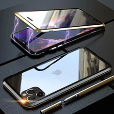 Coque Rebord Bumper Luxe Aluminum Metal Miroir 360 Degres Housse Etui Aimant M12 pour Apple iPhone 11 Pro Max Or et Noir
