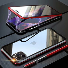 Coque Rebord Bumper Luxe Aluminum Metal Miroir 360 Degres Housse Etui Aimant M12 pour Apple iPhone 11 Pro Max Rouge