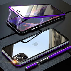 Coque Rebord Bumper Luxe Aluminum Metal Miroir 360 Degres Housse Etui Aimant M12 pour Apple iPhone 11 Pro Max Violet